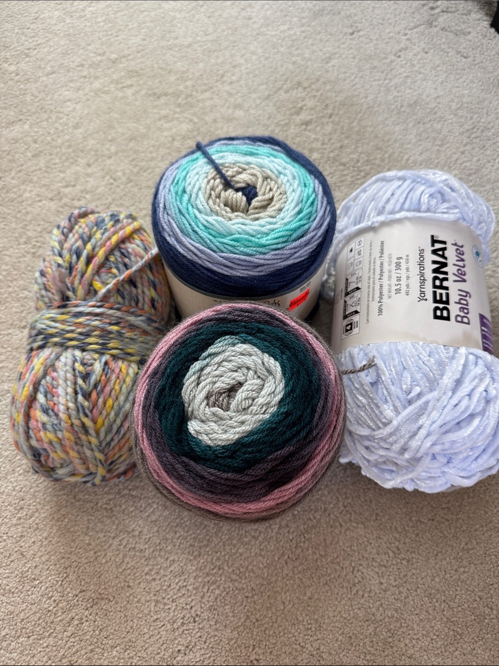 Bernat Baby Velvet & Multi-Color Yarn Lot - White, Teal, Pink, Navy